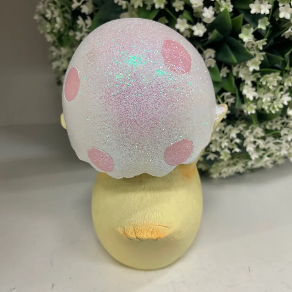 Easter Chick in Pink Glitter Pastel Polka Dot Easter Egg Shell Resin Figure NWT